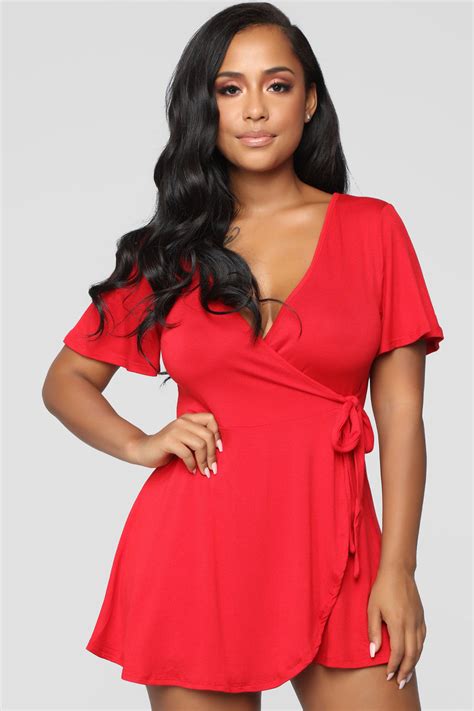 Rhonda Wrap Romper Red Fashion Nova Rompers Fashion Nova