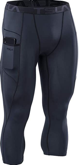 Tsla Mens Compression 3 4 Capri Shorts Baselayer Cool Dry Sports