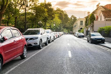 Parallel Parking Cars On Urban Street Outdoor Parking On Road Stock