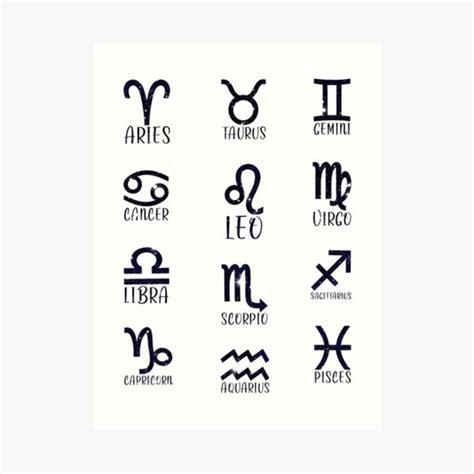 Symbols And Names Of The 12 Zodiac Signs Art Print For Sale By