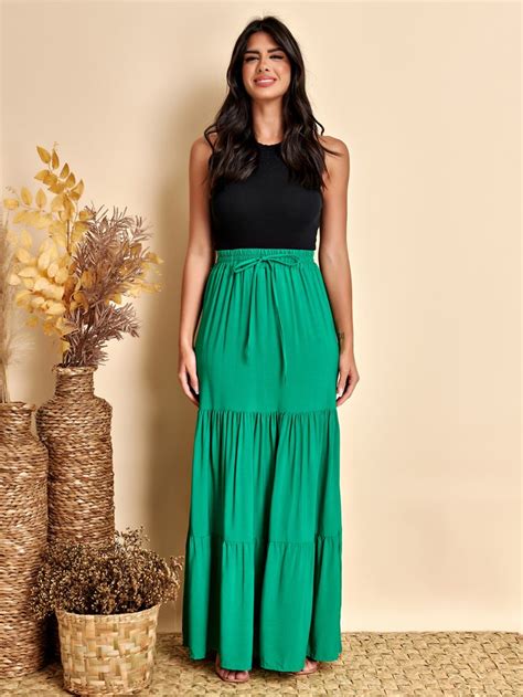 MISS ELK Saia Três Marias 0020 SHEIN Brasil Maxi Skirt Maxi Dress