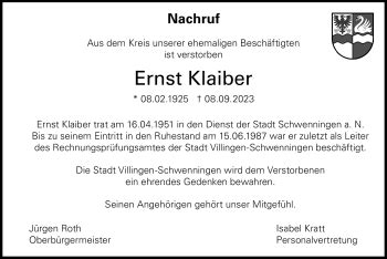 Traueranzeigen Von Ernst Klaiber Schwarzw Lder Bote Trauer