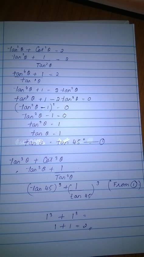 If Tan Square Theta Cot Square Theta 2 Theta Is An Acute Angle Then