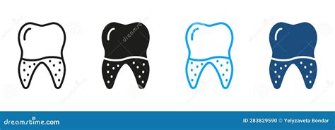 Dental Calculus Silhouette And Line Icons Set Defective Teeth Tartar