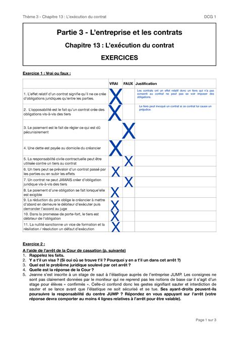 Ch13 Exercices droit Thème 3 Chapitre 13 Lexécution du contrat