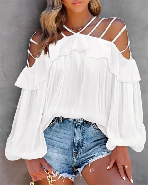 Cold Shoulder Ruffle Hem Cutout Top