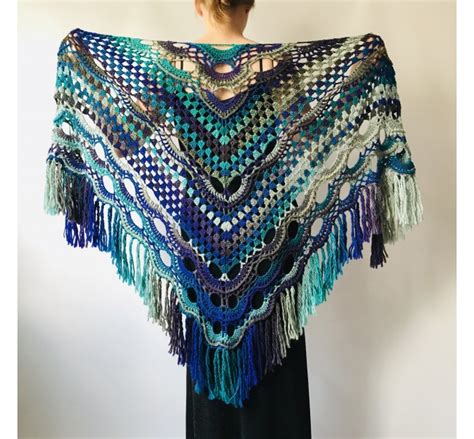 Green Shawl Fringe Burnt Orange Hand Knit Lace Triangle Plus Size Wool Wraps Crochet Evening