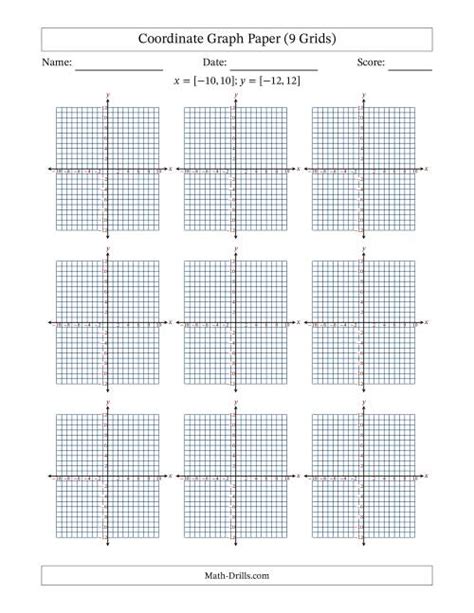 Four Quadrant Coordinate Graph Paper X 1010 Y 1212 9 Grids