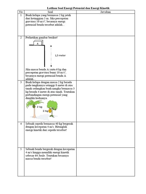 Latihan Soal Energi Kinetik Dan Energi Potensial Pdf