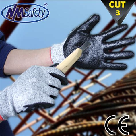 Nmsafety Nylon And Hppe And Glassfiber Coated Nitrile Anti Cut Safety