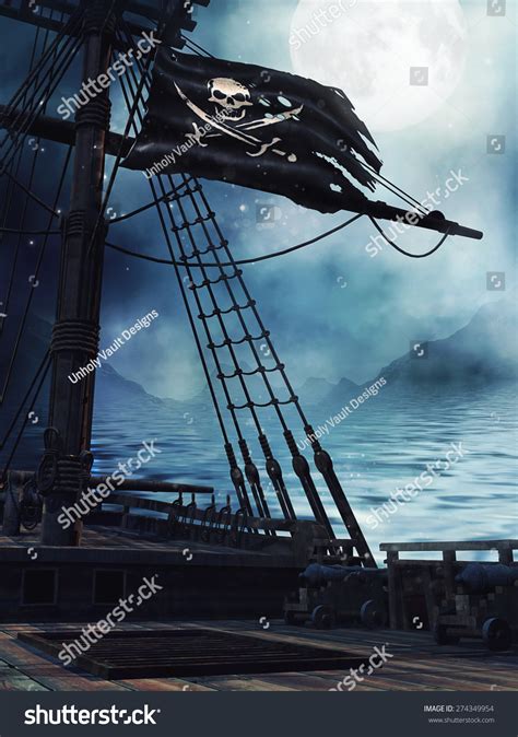 Deck Pirate Ship Black Flag Night Stock Illustration 274349954 | Shutterstock