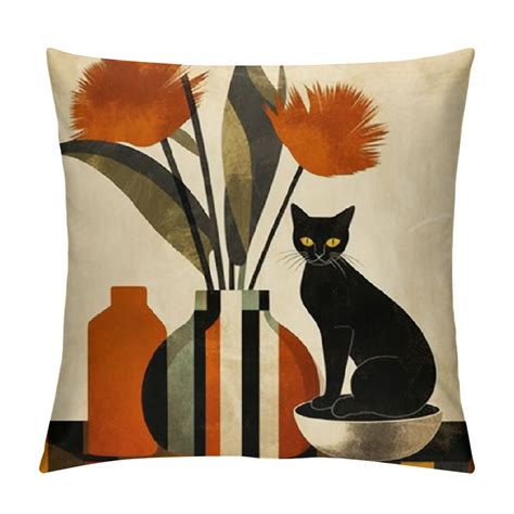 GOSMITH Boho Abstract Cat Plant Sunset Decorative Throw Pillow Covers