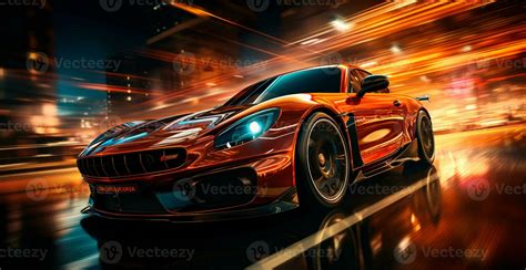 Car racing at high speed, blurred panoramic background - AI generated ...