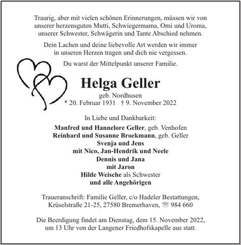 Helga Geller Gedenken Nordsee Zeitung