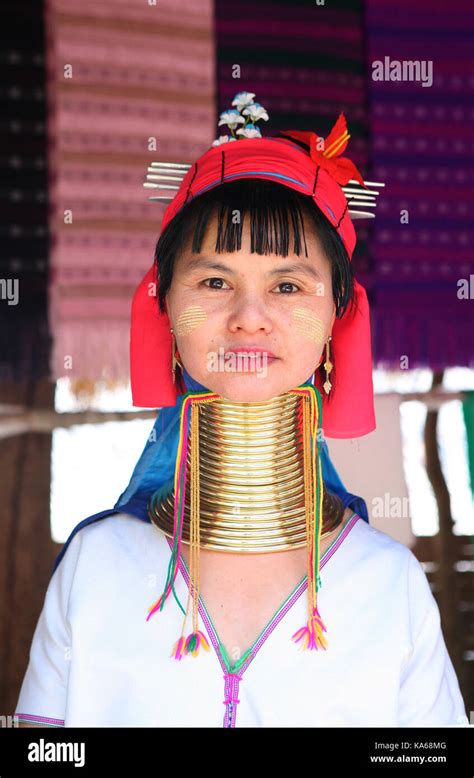 Closeup Portrait Of Woman Pagan Tribe Karen Padaung Long Neck With