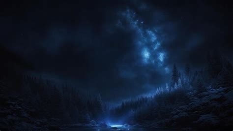 Premium AI Image | blue and Black Forest at night with starry sky