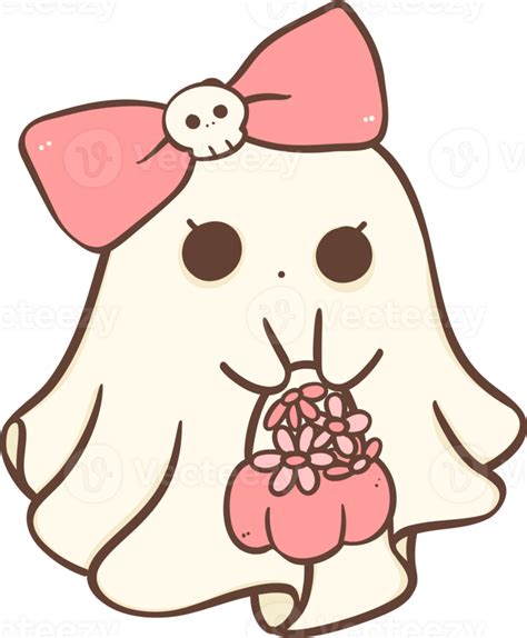 Cute Pink Halloween ghost girl with flower cartoon doodle 29937270 PNG