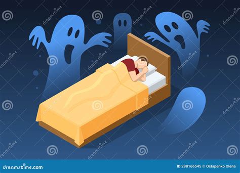 Isometric Sleeping Man Has Nightmares Horrible Dream Stress And Night