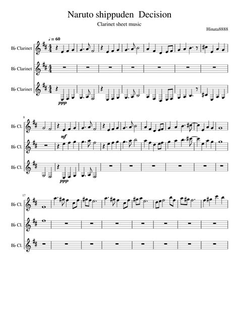 Naruto Shippuden Decision Clarinet Sheet Music For Clarinet In B Flat Solo