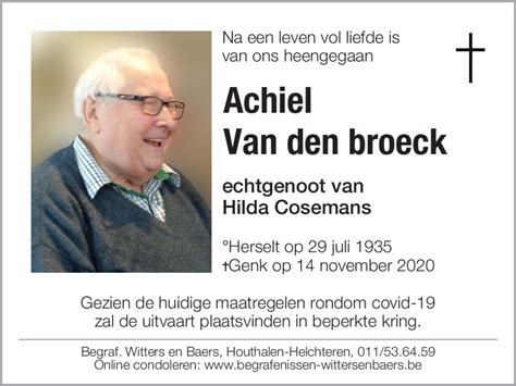 Achiel Van Den Broeck 14 11 2020 Inmemoriam