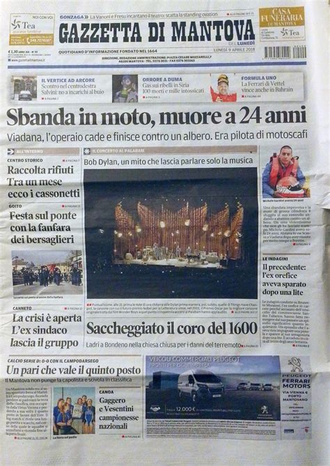 Gazzetta Di Mantova Bob Dylan front cover