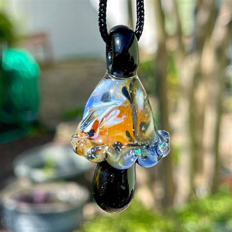 Mushroom Pendant 199 Borosilicate Glass Leopard Baby Swirly Blue And