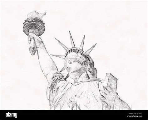 Statue Of Liberty Hand Drawn Style Pencil Sketch Stock Photo Alamy