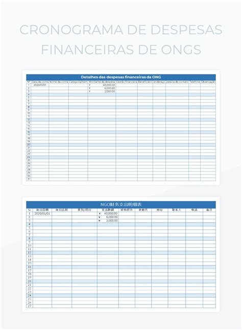 Planilhas Cronograma De Despesas Financeiras De Ongs Excel e Edição On