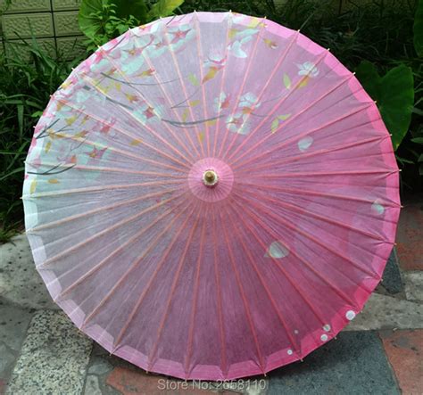 Dia 84cm Chinese Luzhou Pink Flower Oil Paper Umbrella Traditional Handmade Sunshade Parasol