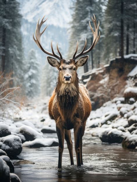 Free Photo View Of Elk With Winter Nature Landscape