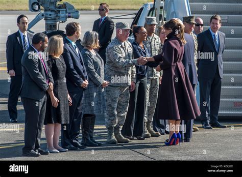 First Lady Melania Trump Shakes Hands With Col Kenneth Moss 374th