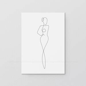 Printable Illustrated One Continuous Line Female Figure Drawing