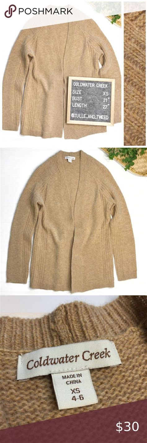 Coldwater Creek Long Open Cardigan Tan Lambswool Long Open Cardigan