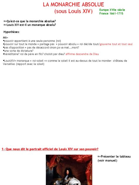 La Monarchie Absolue | PDF | Monarchie | Louis XIV de France
