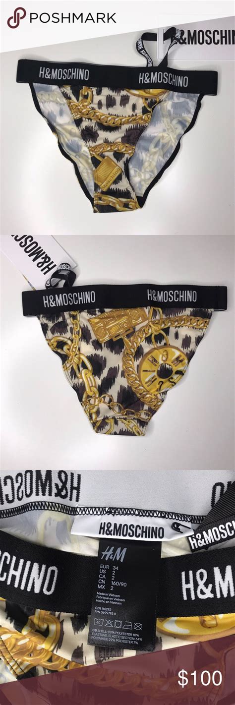 H M X Moschino Gold Chain Print Bikini Briefs Moschino Print Bikini