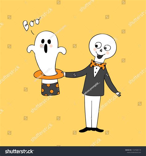 Cartoon Cute Halloween Ghost Skeleton Vector เวกเตอร์สต็อก ปลอดค่า