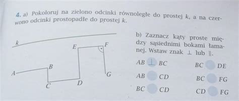 pokoloruj na zielono odcinki równoległe do prostej k a na czerwono