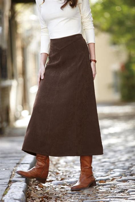 Long Brown Skirt And Tall Leather Boots Skirts With Boots Skirts