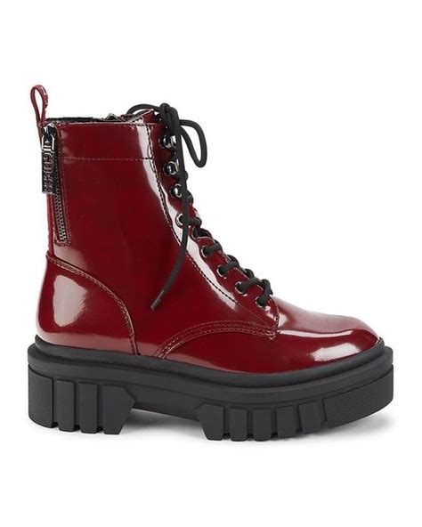 Guess Gwforina Chunky Combat Boots in Red | Lyst