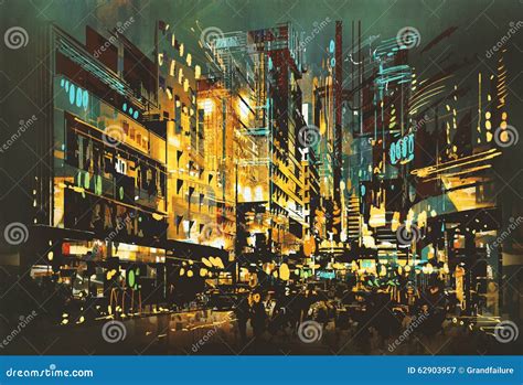 Night scene cityscape stock illustration. Illustration of drawing ...