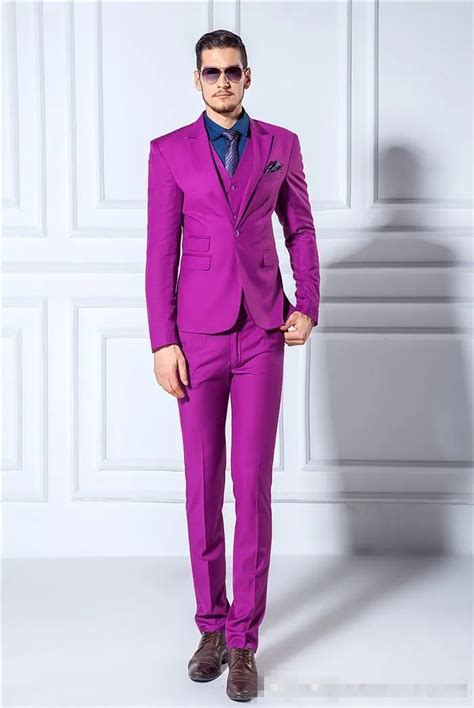 Latest Coat Pant Designs Purple Men Suit Tuxedo Groom Jacket Slim Fit 3