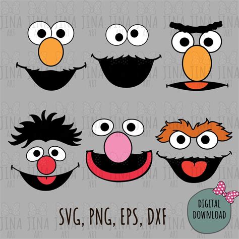 Sesame Street Face Head Bundle Sesame Street Svg Elmo Face Svg Images ...