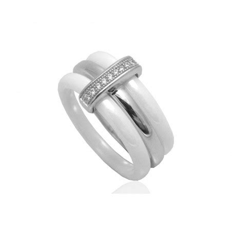 Bague Céramique Blanche Microserti Zirconium Argent 925 000