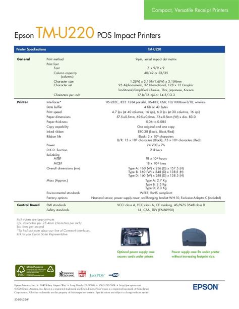 Epson Printer Data Sheet