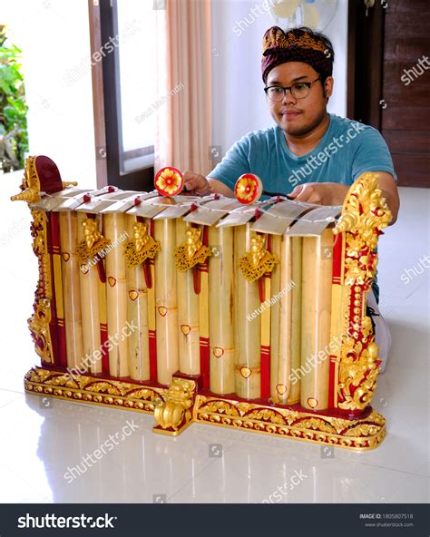 Boy Playing Gamelan Gender Slenthem Gamelan Stock Photo 1805807518