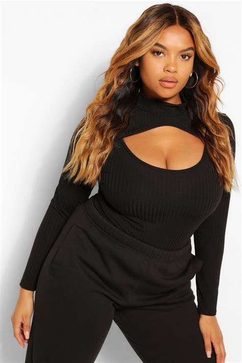 Plus Soft Rib Cut Out Bodysuit Boohoo