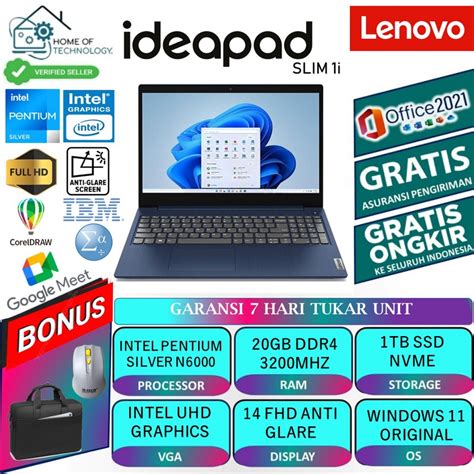 Jual Laptop Gaming Lenovo Ideapad Slim 1i 15 Intel Pentium Silver N6000