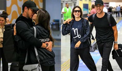 Bruna Gomes é flagrada aos beijos namorado em aeroporto do Rio