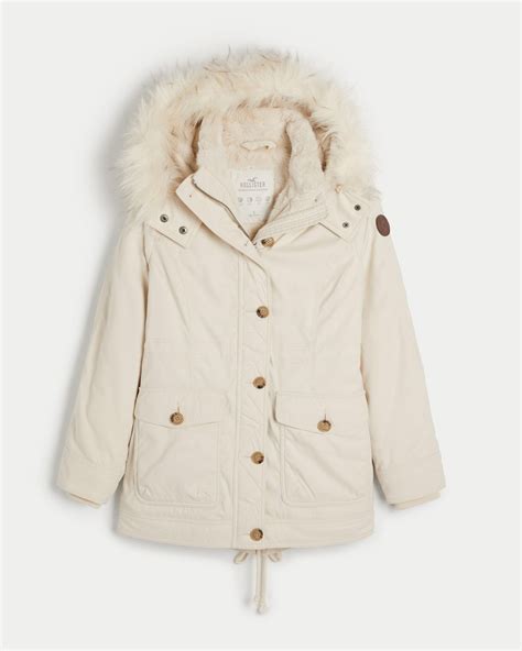 Hollister Faux Fur Lined Cozy Parka In Natural Lyst Uk