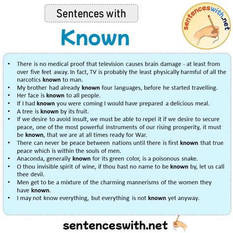 Sentences With Known Sentences About Known In English Sentenceswithnet